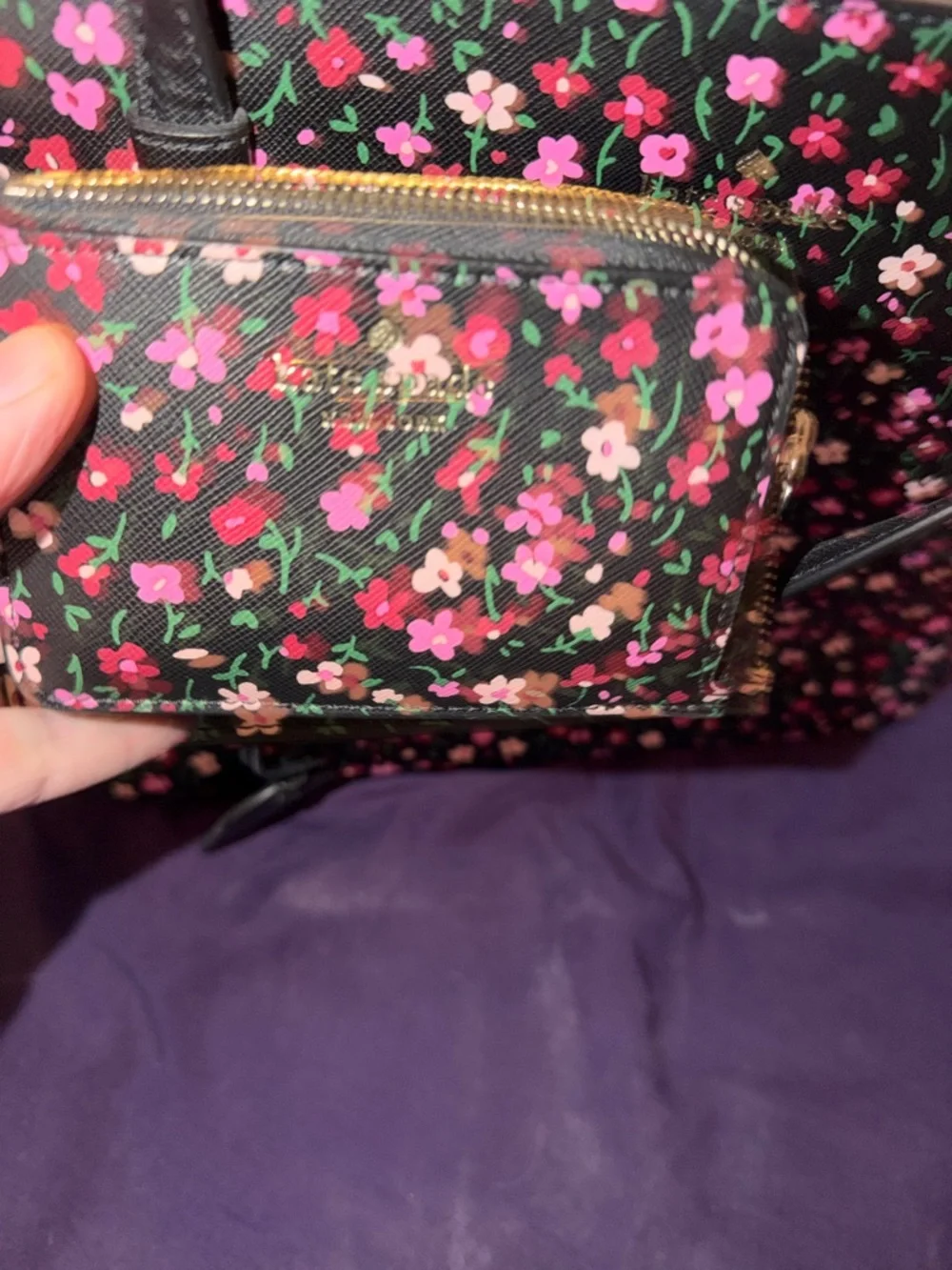 kate spade Black Floral Tote with Pink Accent Pouch - Picture 2 of 5